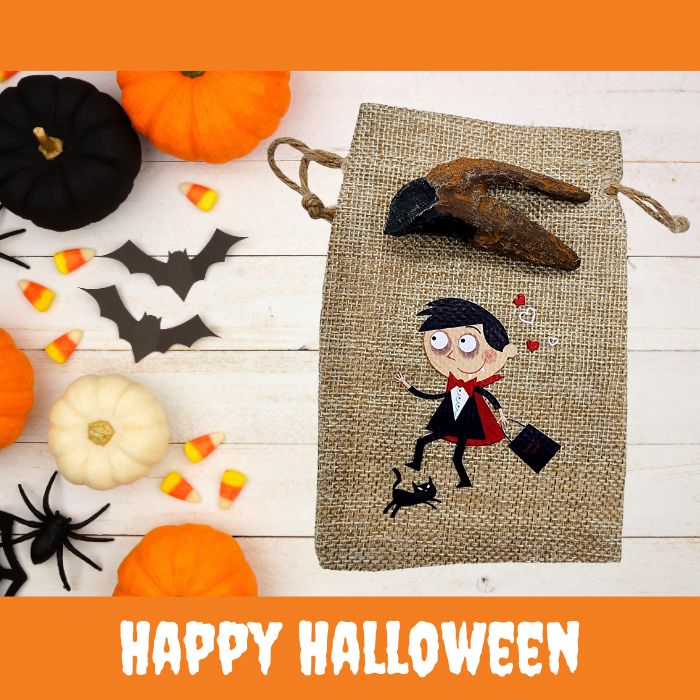 Triceratops Tooth Cast Halloween Gift Bag and Artwork - Vampire Kid