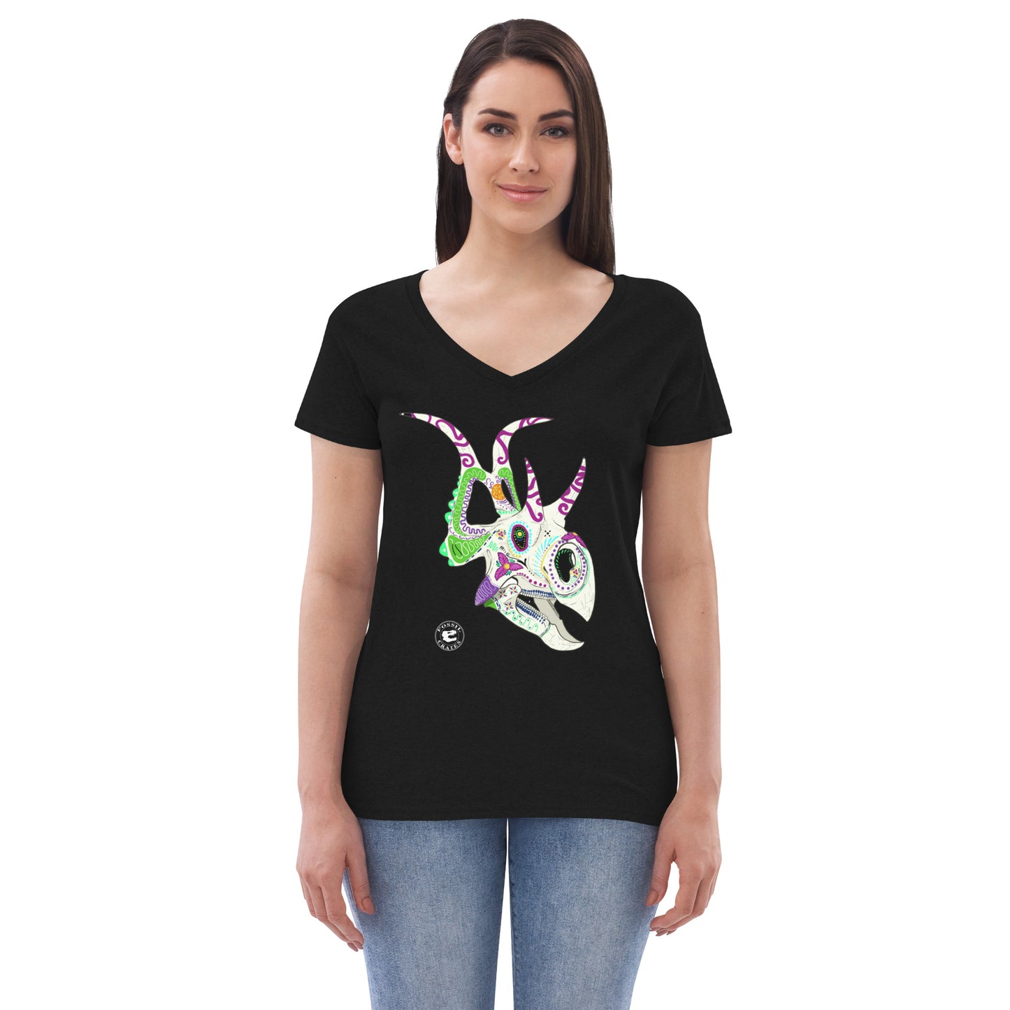 Diabloceratops Sugar Skull V-neck T-shirt