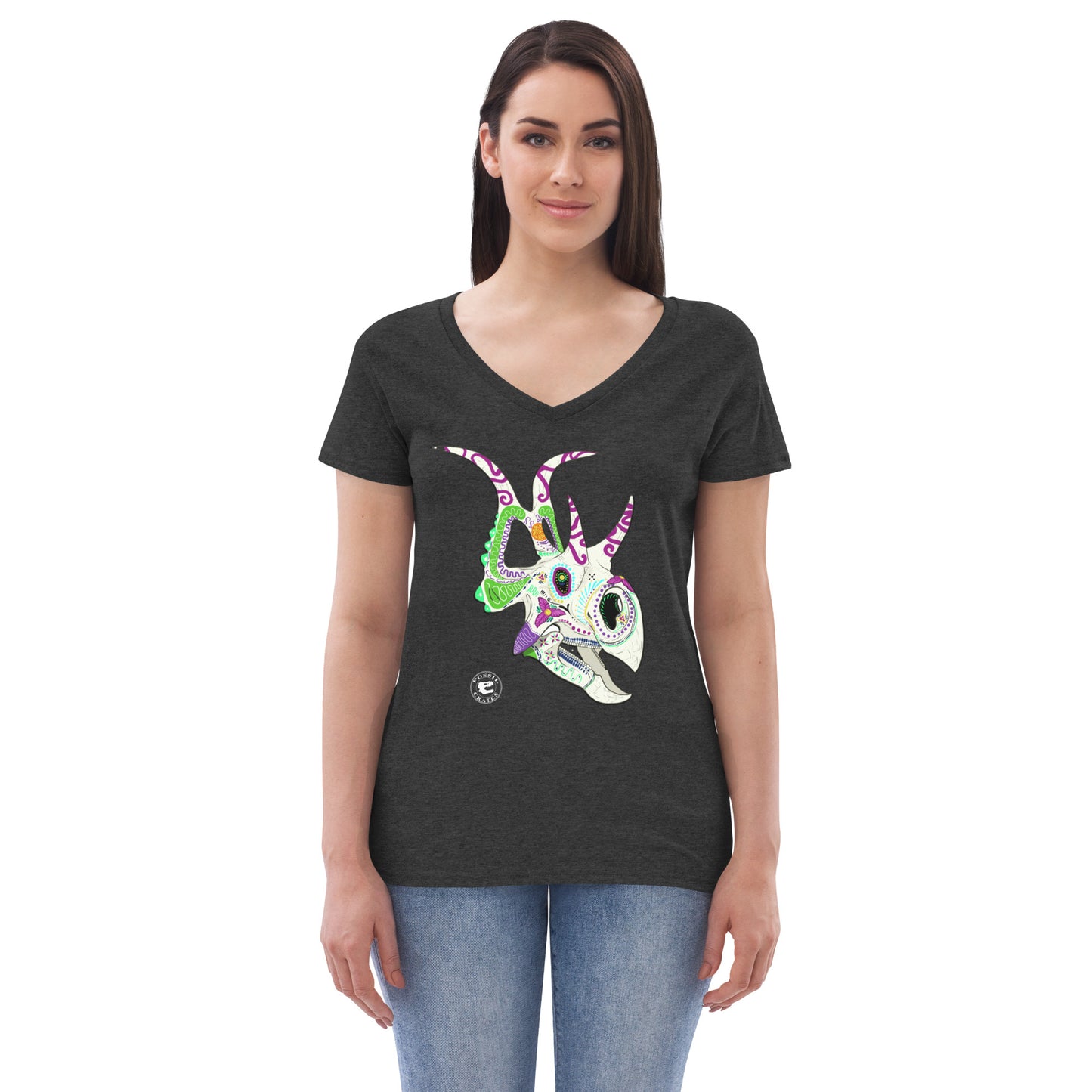 Diabloceratops Sugar Skull V-neck T-shirt