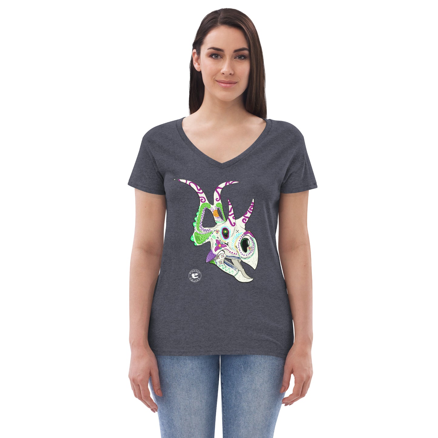 Diabloceratops Sugar Skull V-neck T-shirt