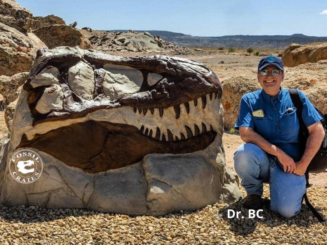 Dr. Brian Curtice, dinosaur paleontologist, rocking the Fossil Crates Logo Baseball Cap in Navy