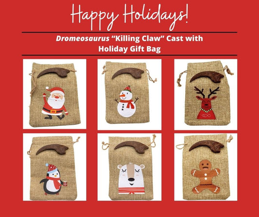 The Dromaeosaurus "Killing Claw" cast now comes with a fun and cute Christmas gift bag! Pick from a Santa Claus, Penguin, Snowman, Reindeer, Polar Bear, or Gingerbread.