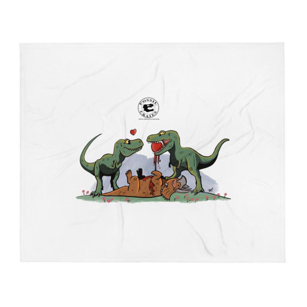 T. rex Love Story Throw Blanket - Fossil Crates Throw Blanket