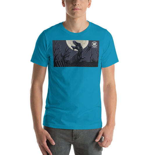 Dinosaur Graveyard unisex t-shirt in aqua