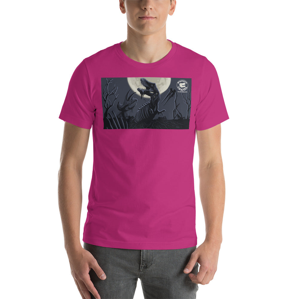 Dinosaur Graveyard unisex t-shirt in berry