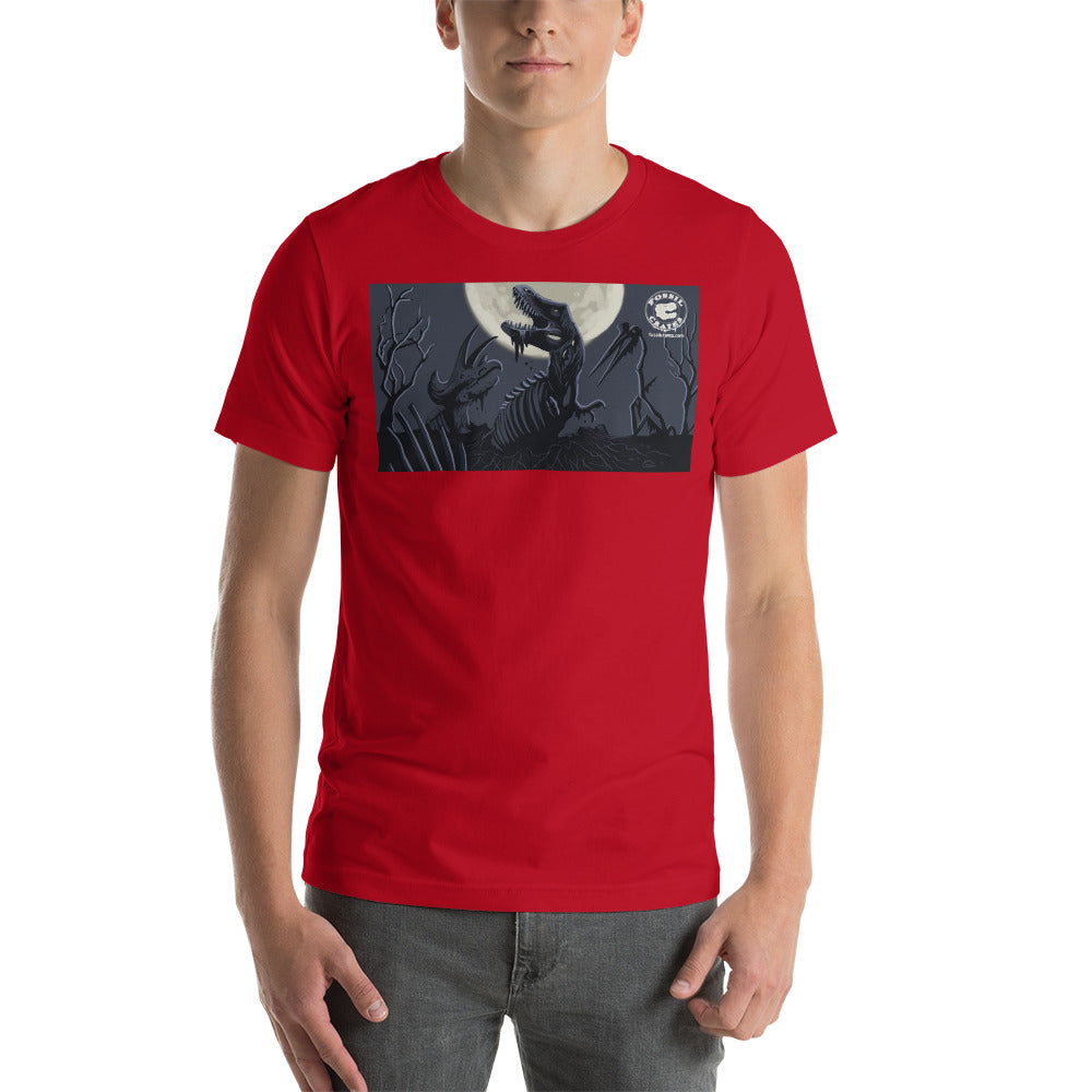 Dinosaur Graveyard unisex t-shirt in red