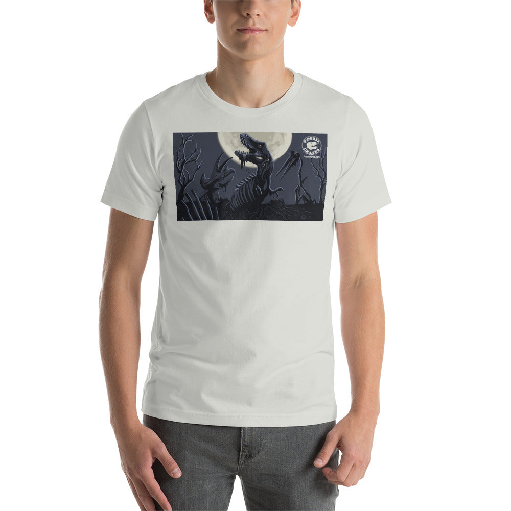 Dinosaur Graveyard unisex t-shirt in silver
