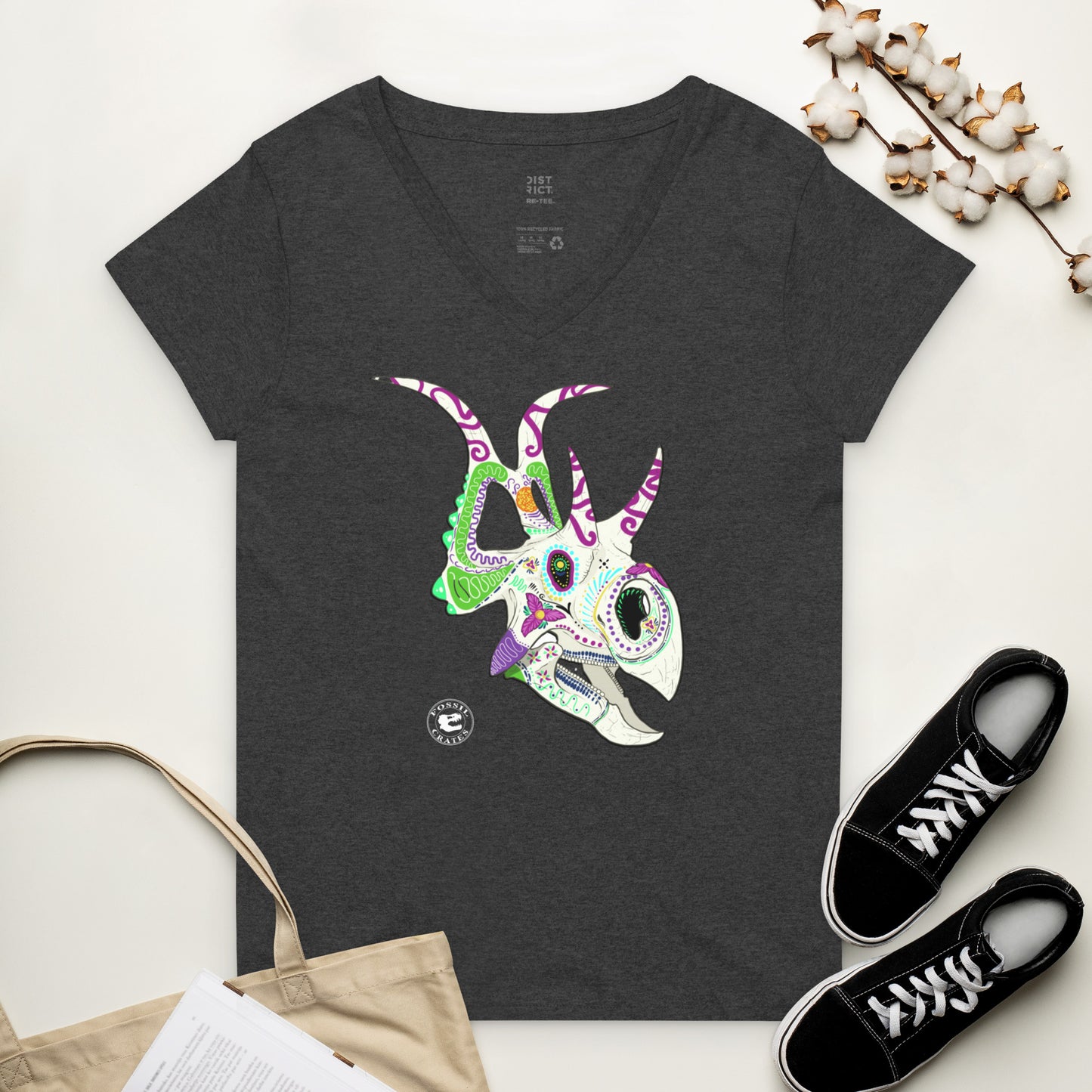 Diabloceratops Sugar Skull V-neck T-shirt