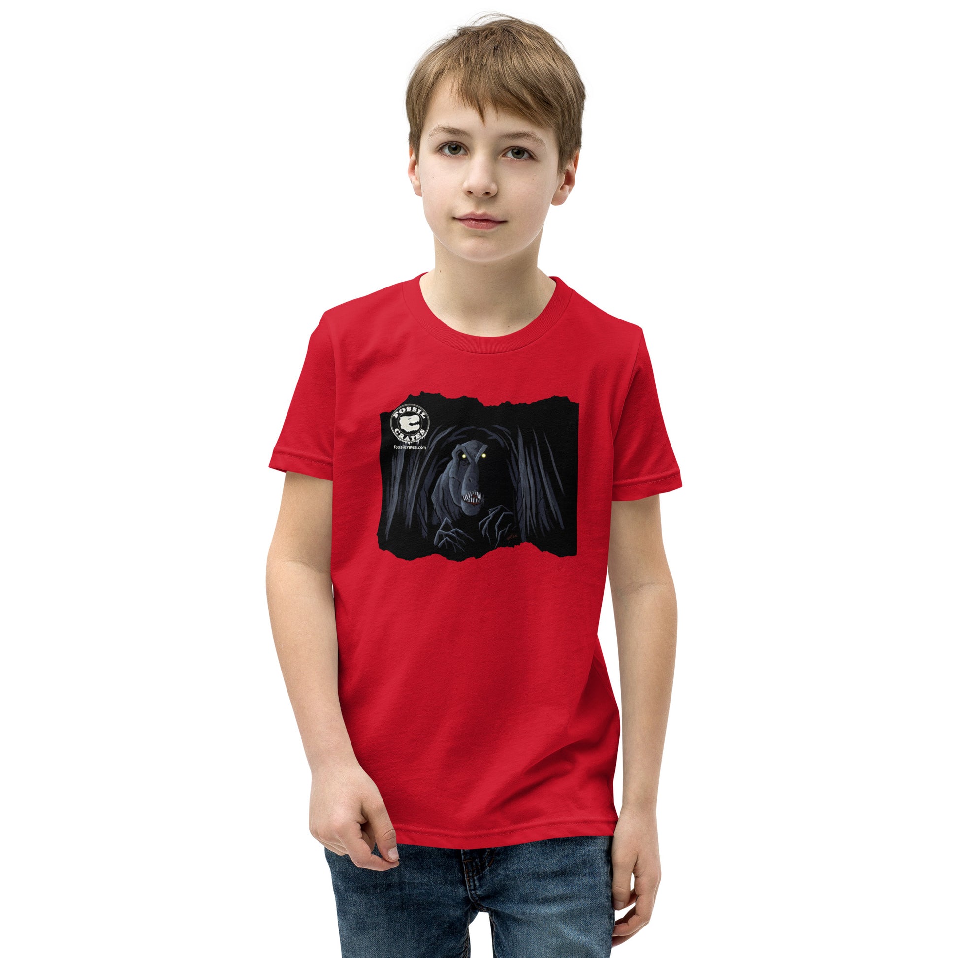 Spooky T. rex Youth T-Shirt in red