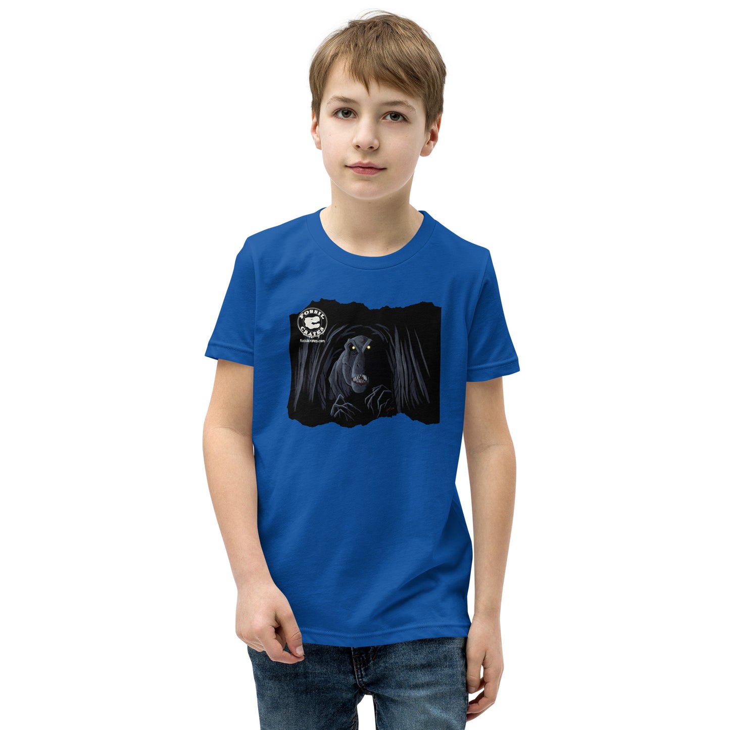 Spooky T. rex Youth T-Shirt in true royal